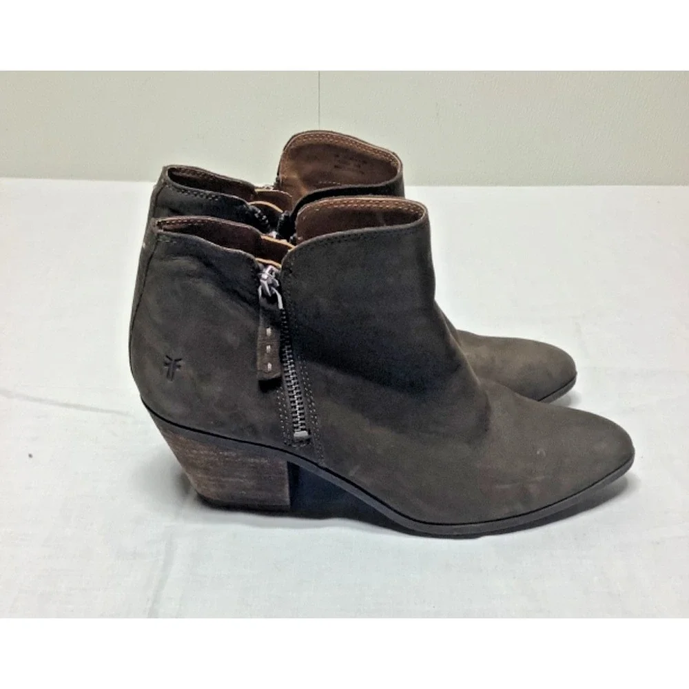 Frye Boots Womens 9 M Judith Ankle Booties Brown Leather Block Heels Zipper